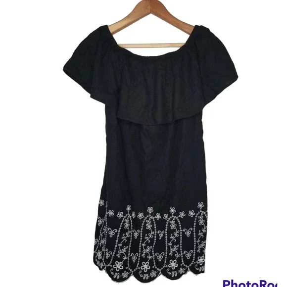 Old Navy | Dresses | Old Navy Dress Off Shoulder Eyelet Mini Black Linen  Blend Womens Size Medium | Poshmark
